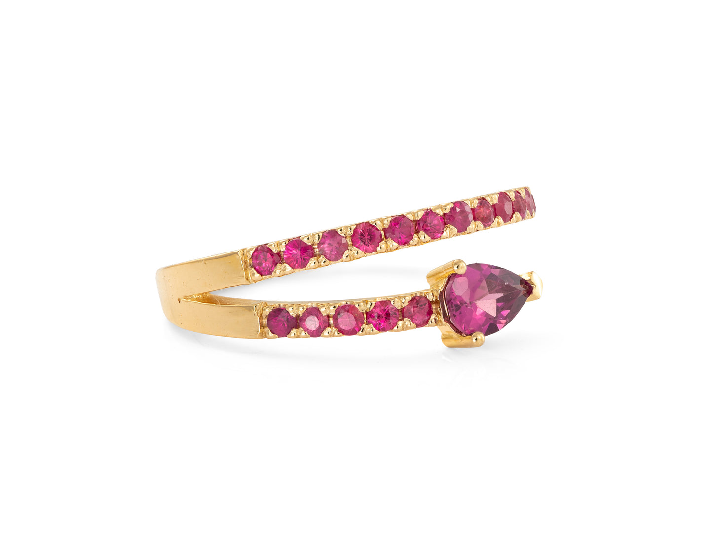 Anillo de oro 18k con Rodolita y Rubies Naturales