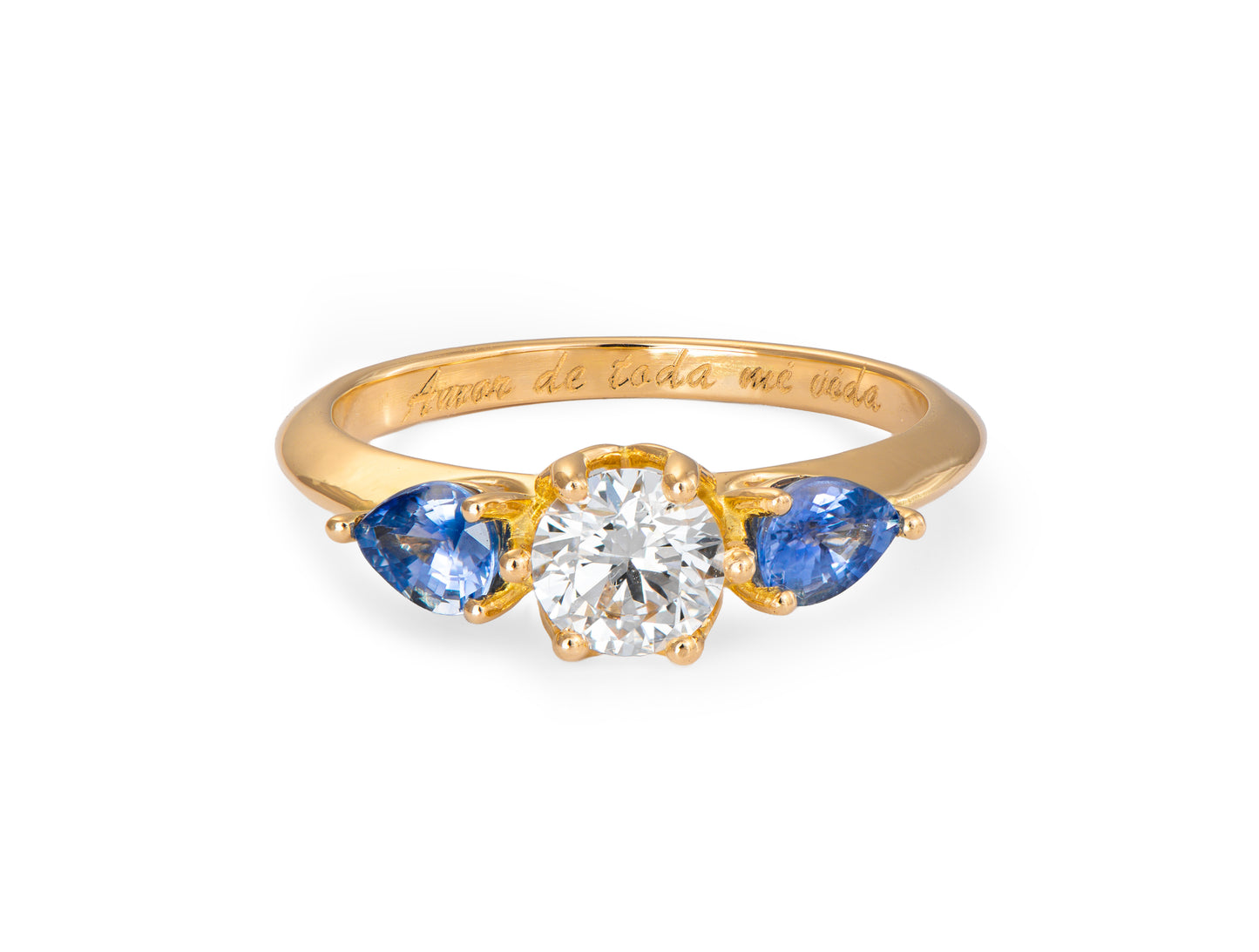 Anillo de oro 18k con Diamante y Zafiros Naturales