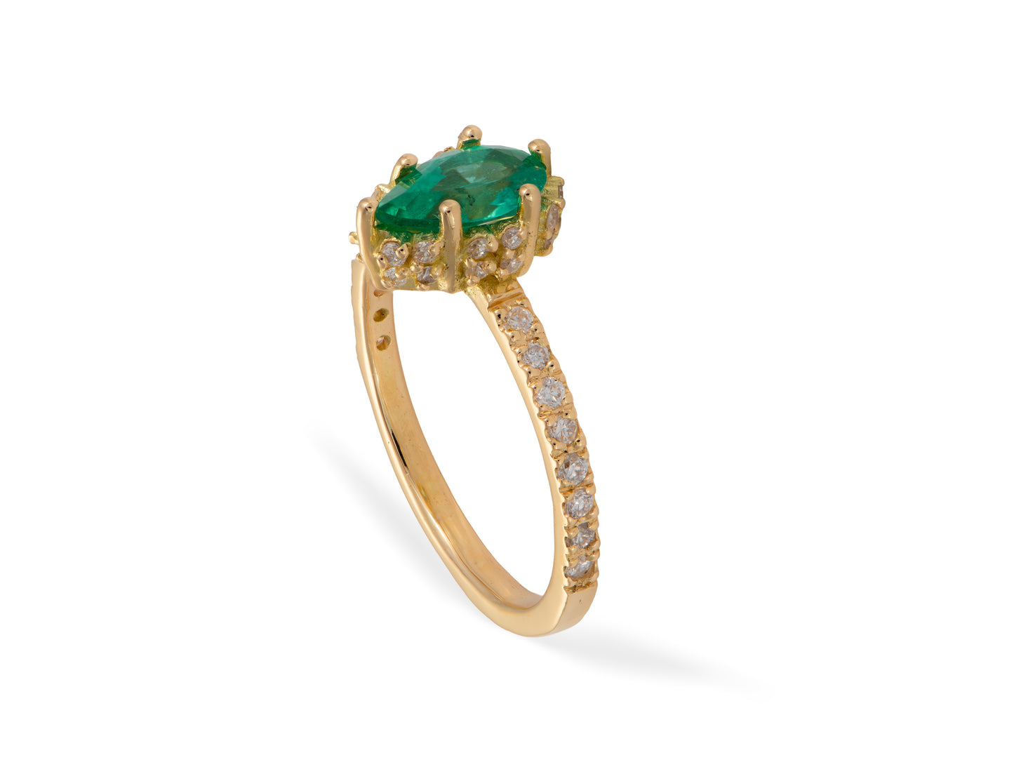 Anillo de Oro Amarillo 18K con Esmeralda Natural y Diamantes