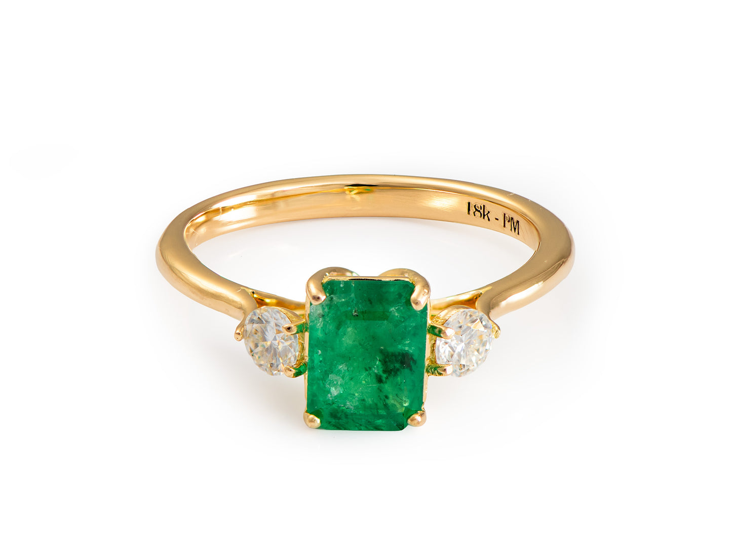 Anillo de Oro Amarillo 18K con Esmeralda Natural
