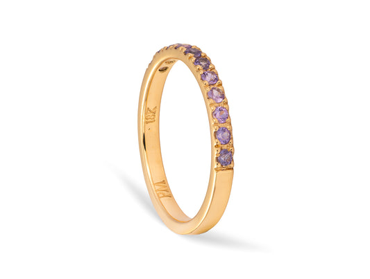 Anillo medio riviere en Oro 18K con Zafiro Lila Natural