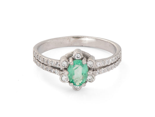 Anillo de Oro Blanco 18k con Esmeralda Natural